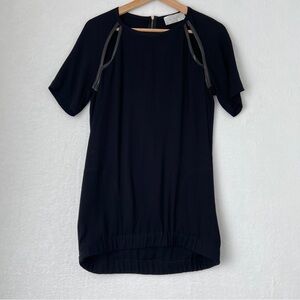 A.L.C. Tunic Long Blouse Black Snakeskin Trim Viscose Short Sleeve Cutouts Small